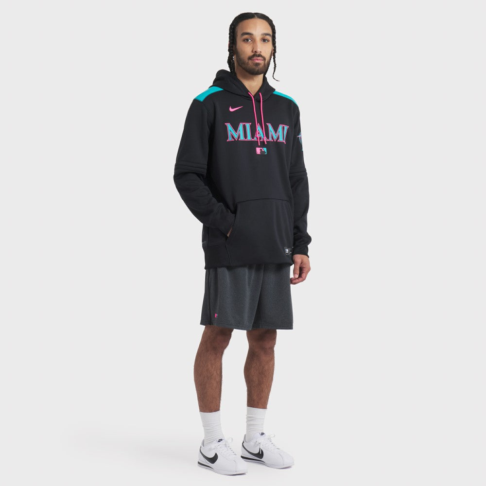 Miami Marlins Nike 2025 City Connect Authentic Collection Therma Pullover Hoodie - Black - Nike Lifestyle