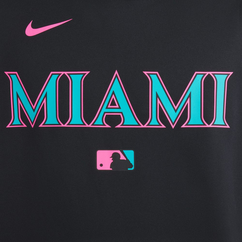 Miami Marlins Nike 2025 City Connect Authentic Collection Therma Pullover Hoodie - Black - Nike Lifestyle