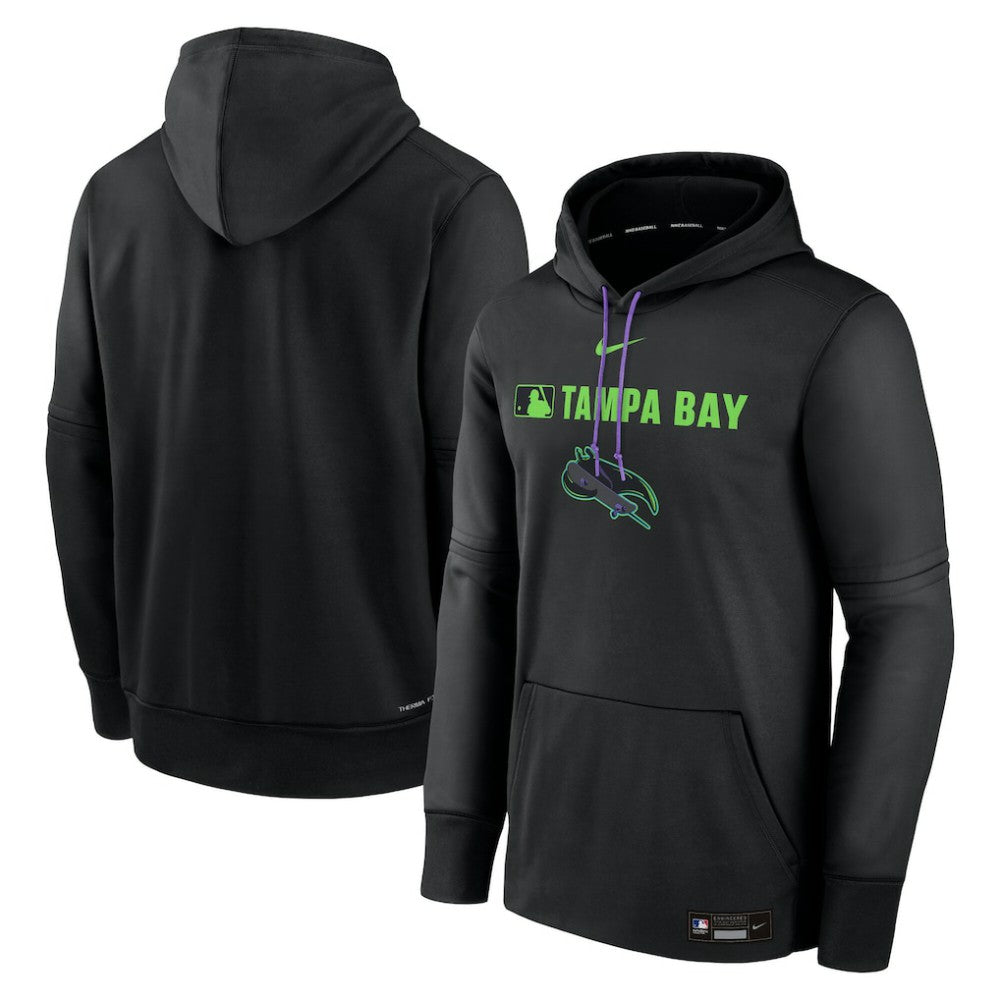 Tampa Bay Rays Nike Authentic Collection City Connect Therma Pullover Hoodie - Black - Nike Lifestyle