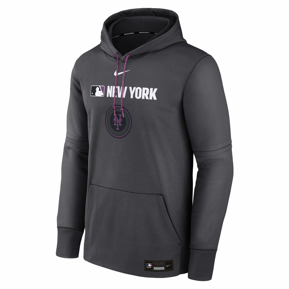 New York Mets Nike Authentic Collection City Connect Therma Pullover Hoodie - Anthracite - Nike Online