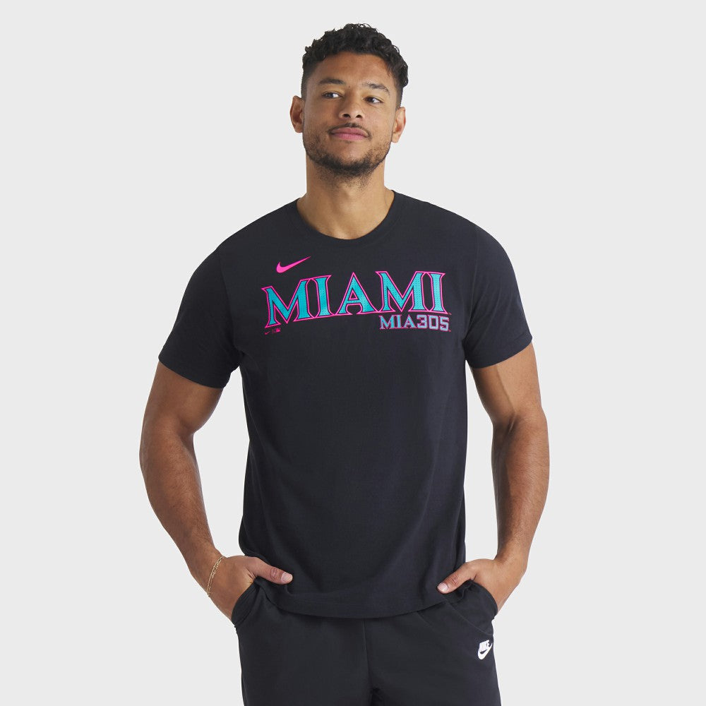 Miami Marlins Nike City Connect Wordmark T-Shirt - Black - Nike Discount
