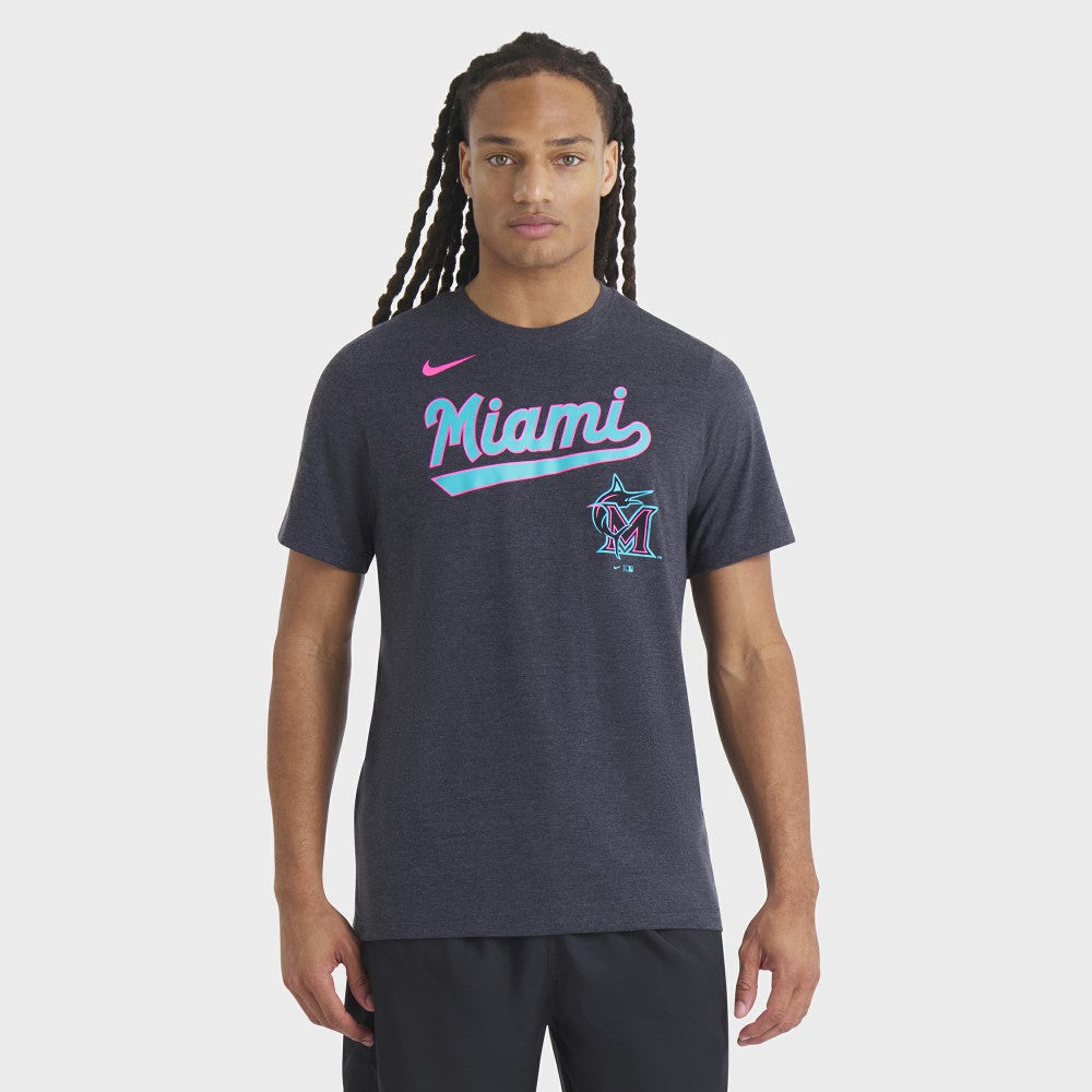 Miami Marlins Nike City Connect Script Tri-Blend T-Shirt - Heather Black - Nike Sale