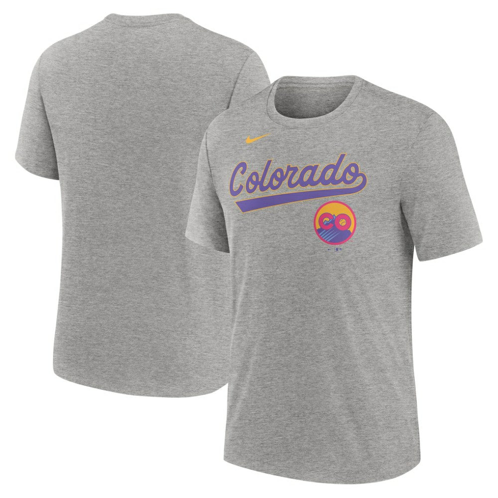 Colorado Rockies Nike City Connect Script Tri-Blend T-Shirt - Heather Charcoal - Nike on Sale