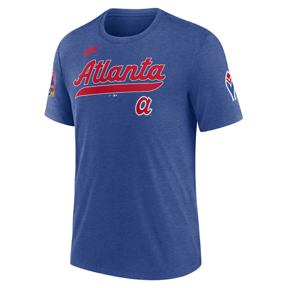 Atlanta Braves Nike Cooperstown Collection Eras Tri-Blend T-Shirt - Heather Royal - Nike Lifestyle