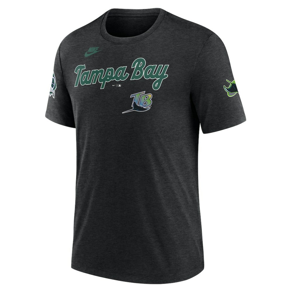 Tampa Bay Rays Nike Cooperstown Collection Eras Tri-Blend T-Shirt - Heather Black - Nike Lifestyle