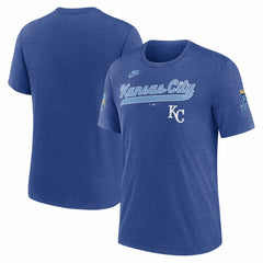 Kansas City Royals Nike Cooperstown Collection Eras Tri-Blend T-Shirt - Heather Royal - Nike Lifestyle