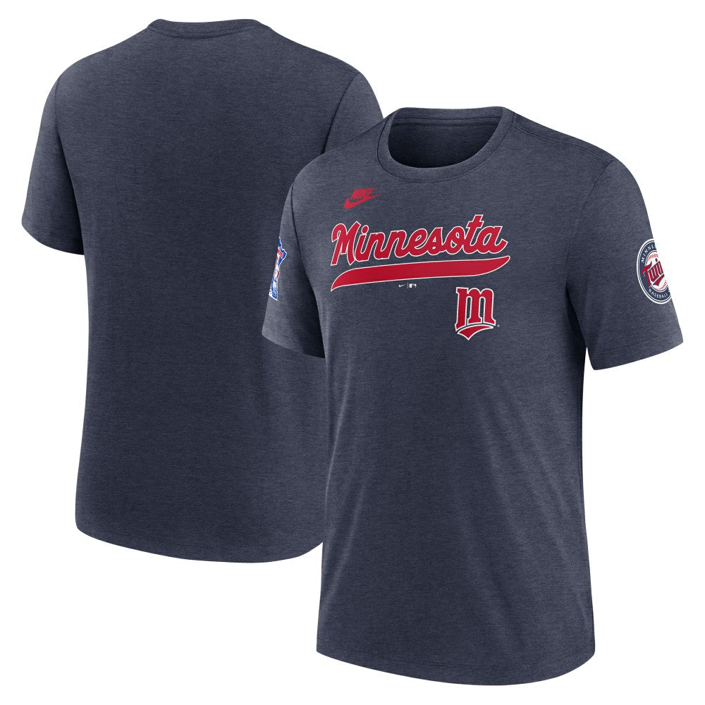 Minnesota Twins Nike Cooperstown Collection Eras Tri-Blend T-Shirt - Heather Navy - Nike Lifestyle