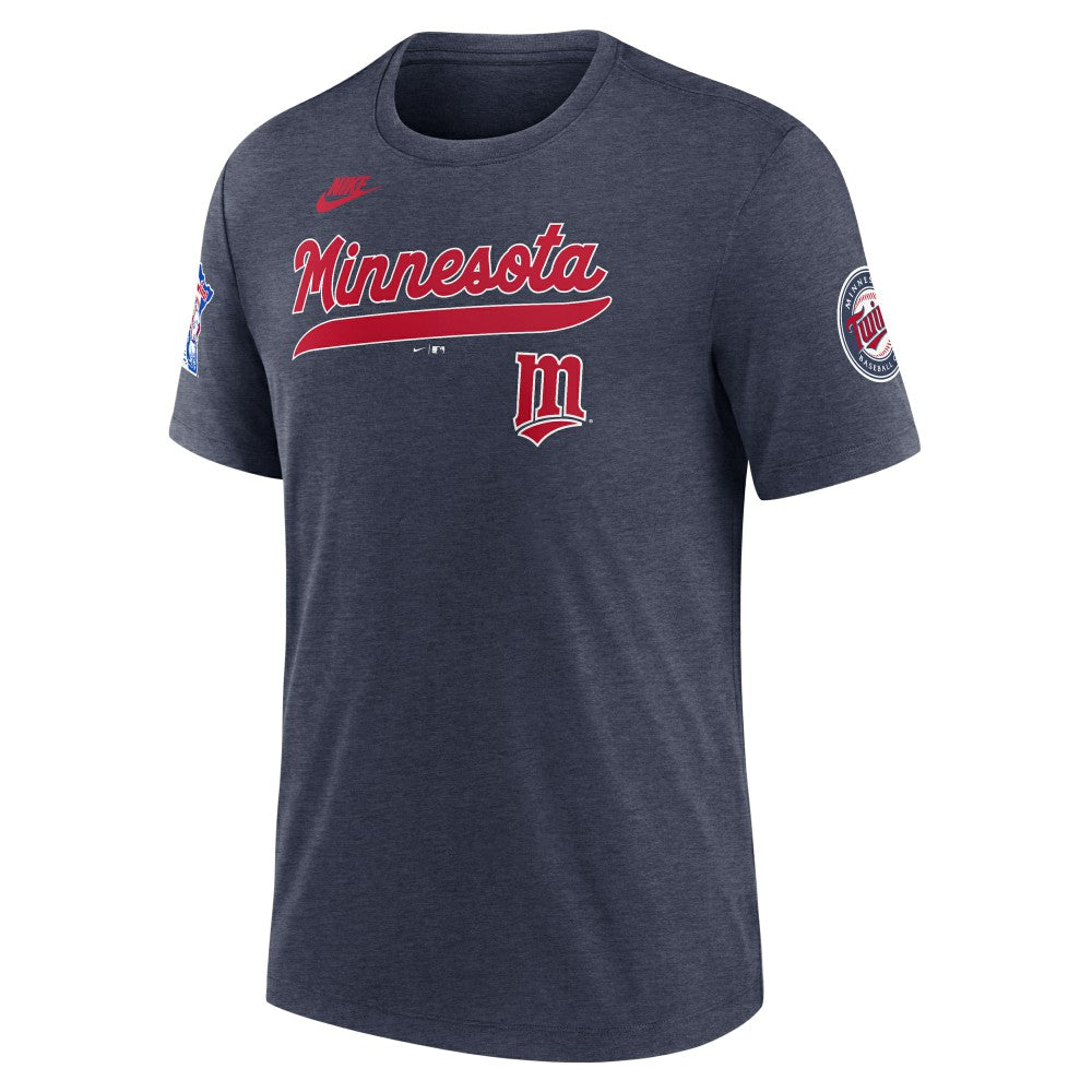 Minnesota Twins Nike Cooperstown Collection Eras Tri-Blend T-Shirt - Heather Navy - Nike Lifestyle