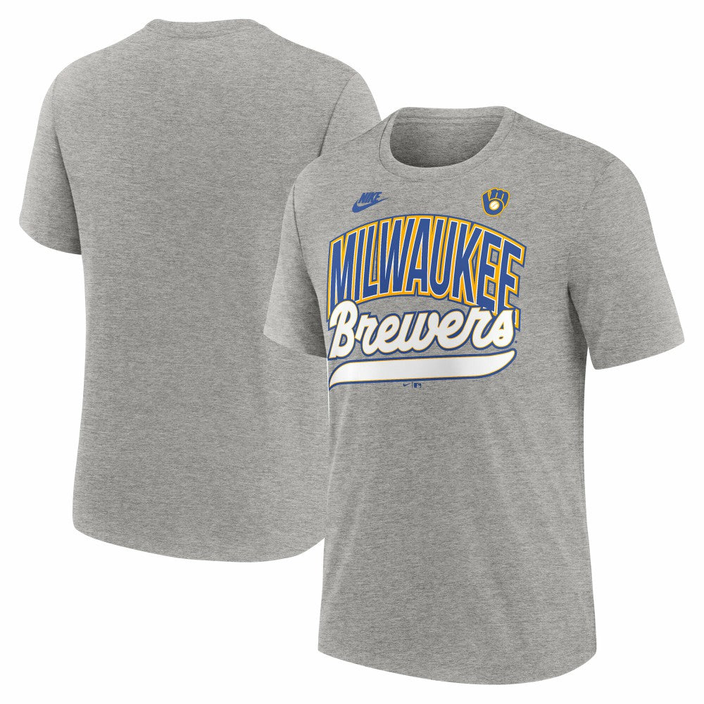 Milwaukee Brewers Nike Cooperstown Collection Retro Tri-Blend T-Shirt - Heather Gray - Nike Discount