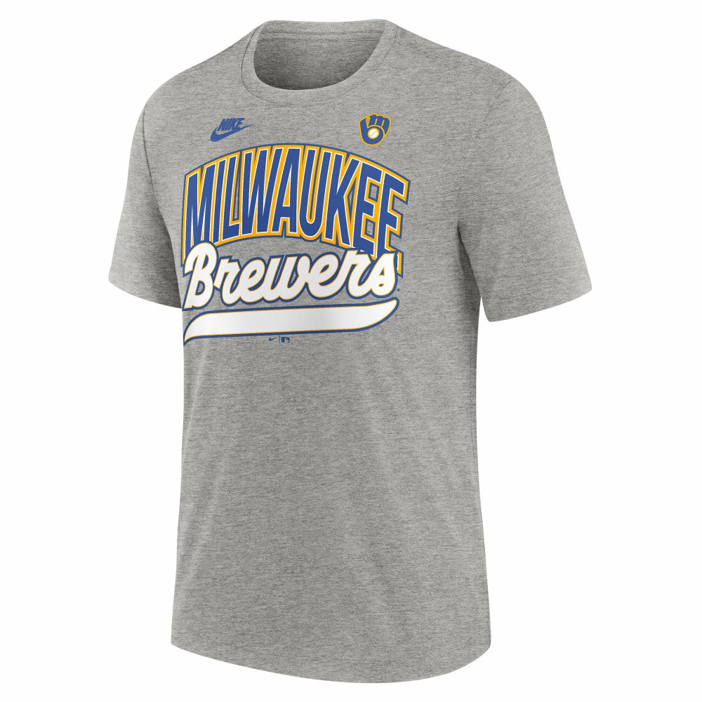 Milwaukee Brewers Nike Cooperstown Collection Retro Tri-Blend T-Shirt - Heather Gray - Nike Discount
