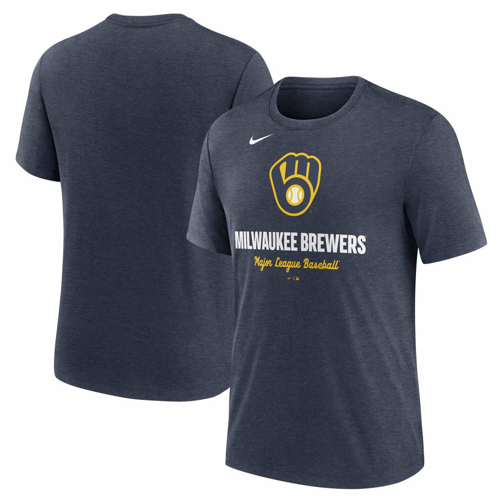 Milwaukee Brewers Nike Logo Tri-Blend T-Shirt - Heather Navy - Nike Sale
