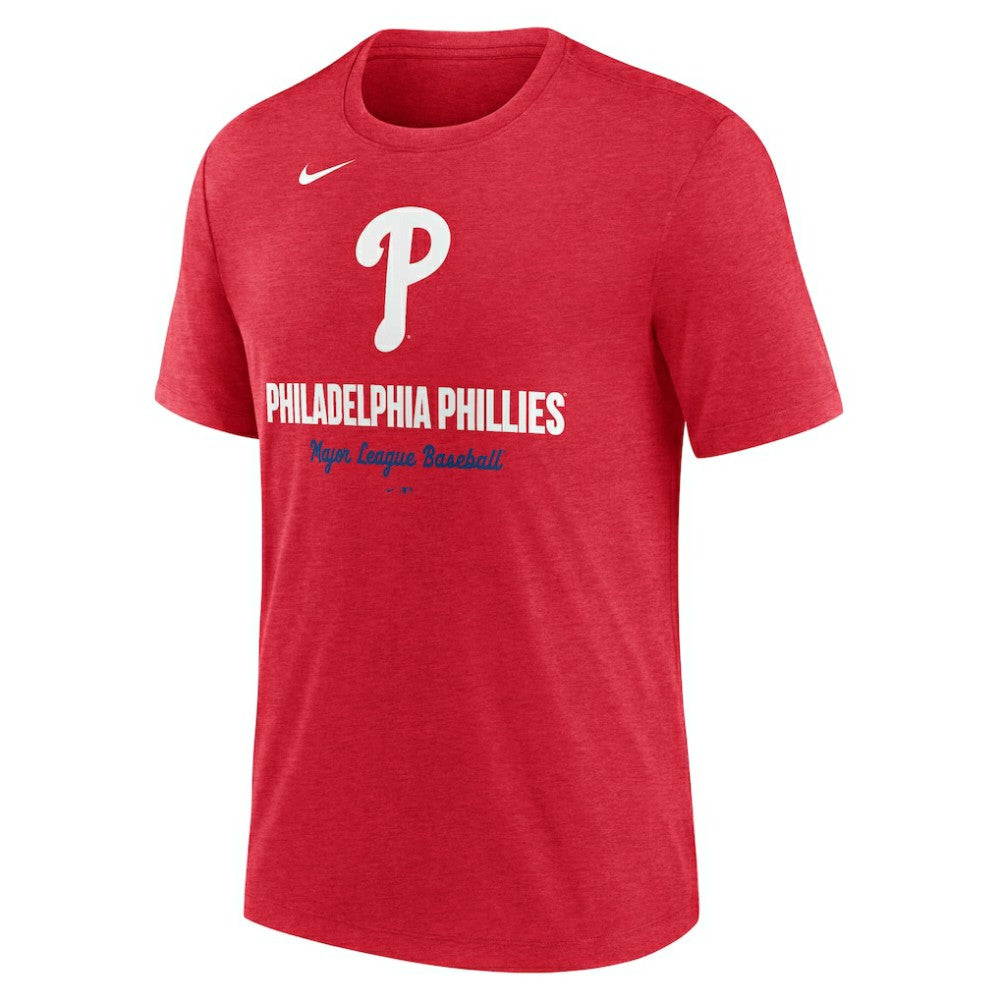 Philadelphia Phillies Nike Logo Tri-Blend T-Shirt - Heather Red - Nike on Sale