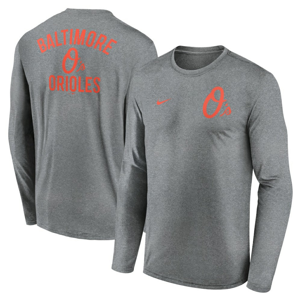 Baltimore Orioles Nike 2-Hit Legend Dri-FIT Long Sleeve T-Shirt - Heather Charcoal - Nike Lifestyle