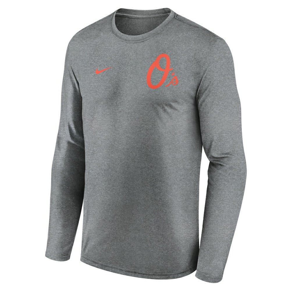 Baltimore Orioles Nike 2-Hit Legend Dri-FIT Long Sleeve T-Shirt - Heather Charcoal - Nike Lifestyle