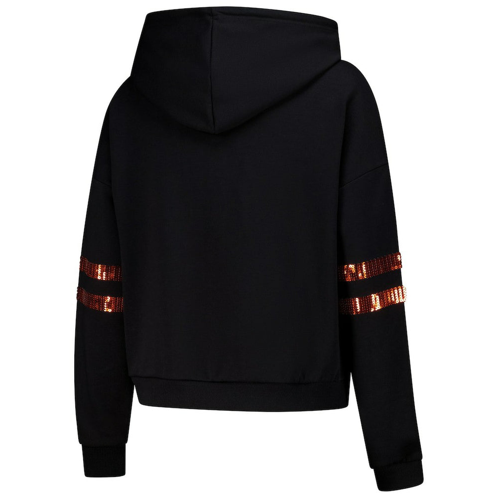 Cincinnati Bengals Cuce Women's Cropped Sequins Pullover Hoodie Black