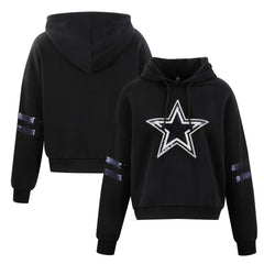 Dallas Cowboys Cuce Women's Cropped Sequins Pullover Hoodie Black