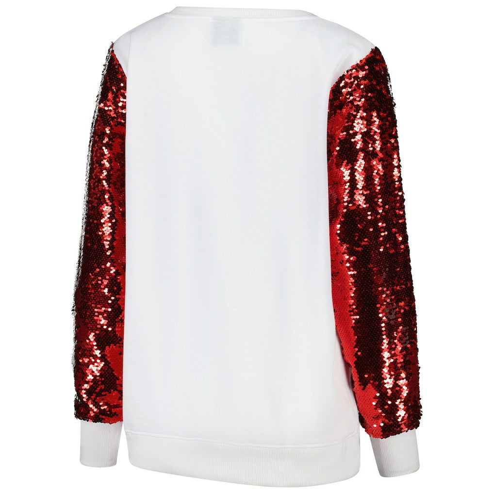 San Francisco 49ers Cuce Women's Sequin Sleeve V-Neck Pullover Sweatshirt- White