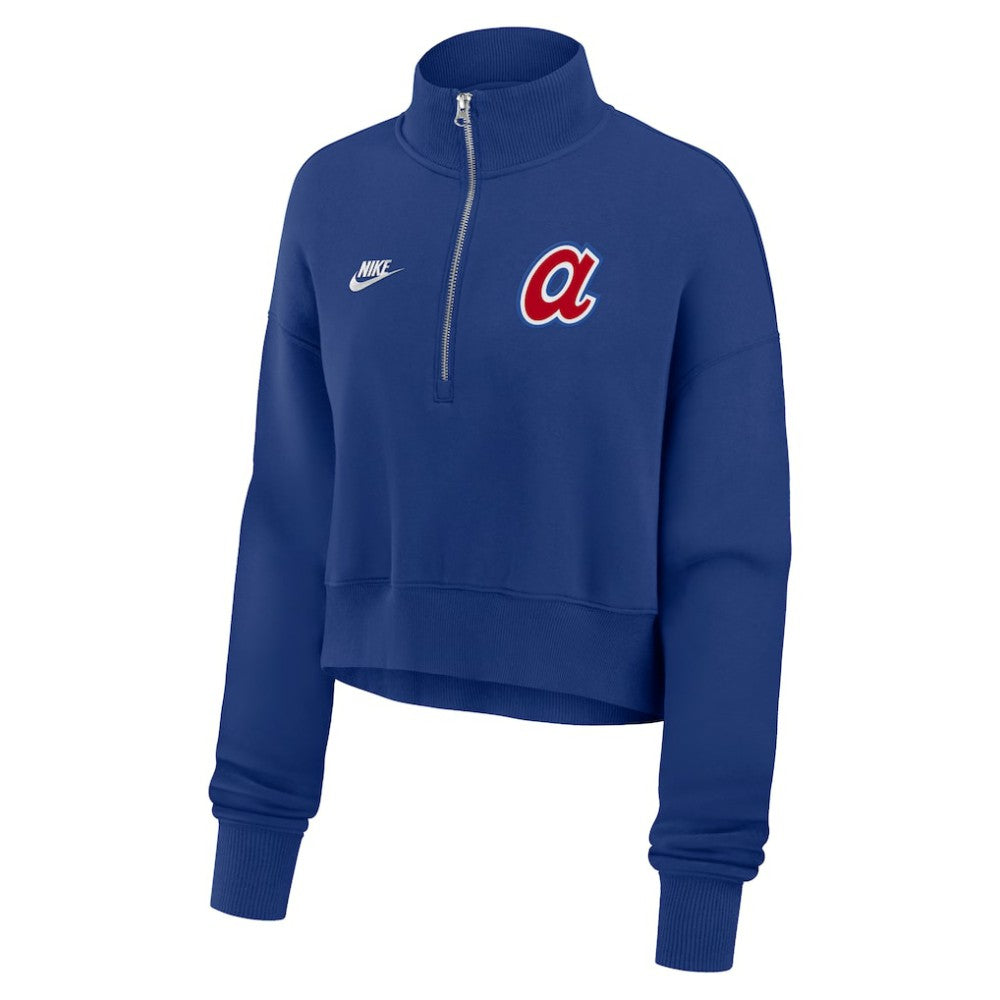 Atlanta Braves Nike Women's Cooperstown Collection Phoenix Fleece Half-Zip Sweatshirt - Royal - Nike Sale