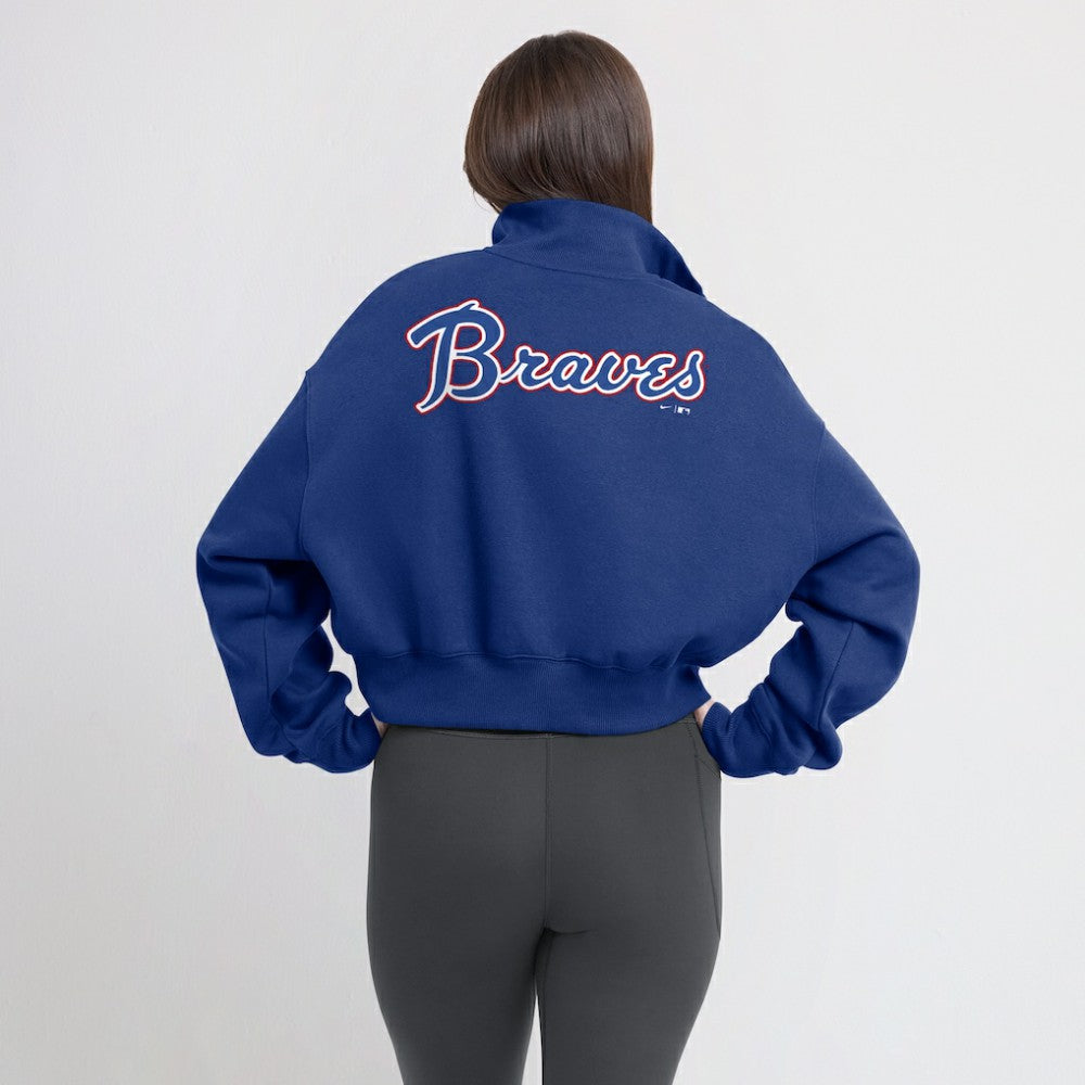 Atlanta Braves Nike Women's Cooperstown Collection Phoenix Fleece Half-Zip Sweatshirt - Royal - Nike Sale
