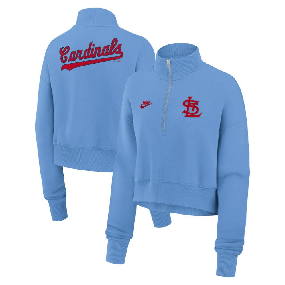 St. Louis Cardinals Nike Women's Cooperstown Collection Phoenix Fleece Half-Zip Sweatshirt - Light Blue - Nike Sale
