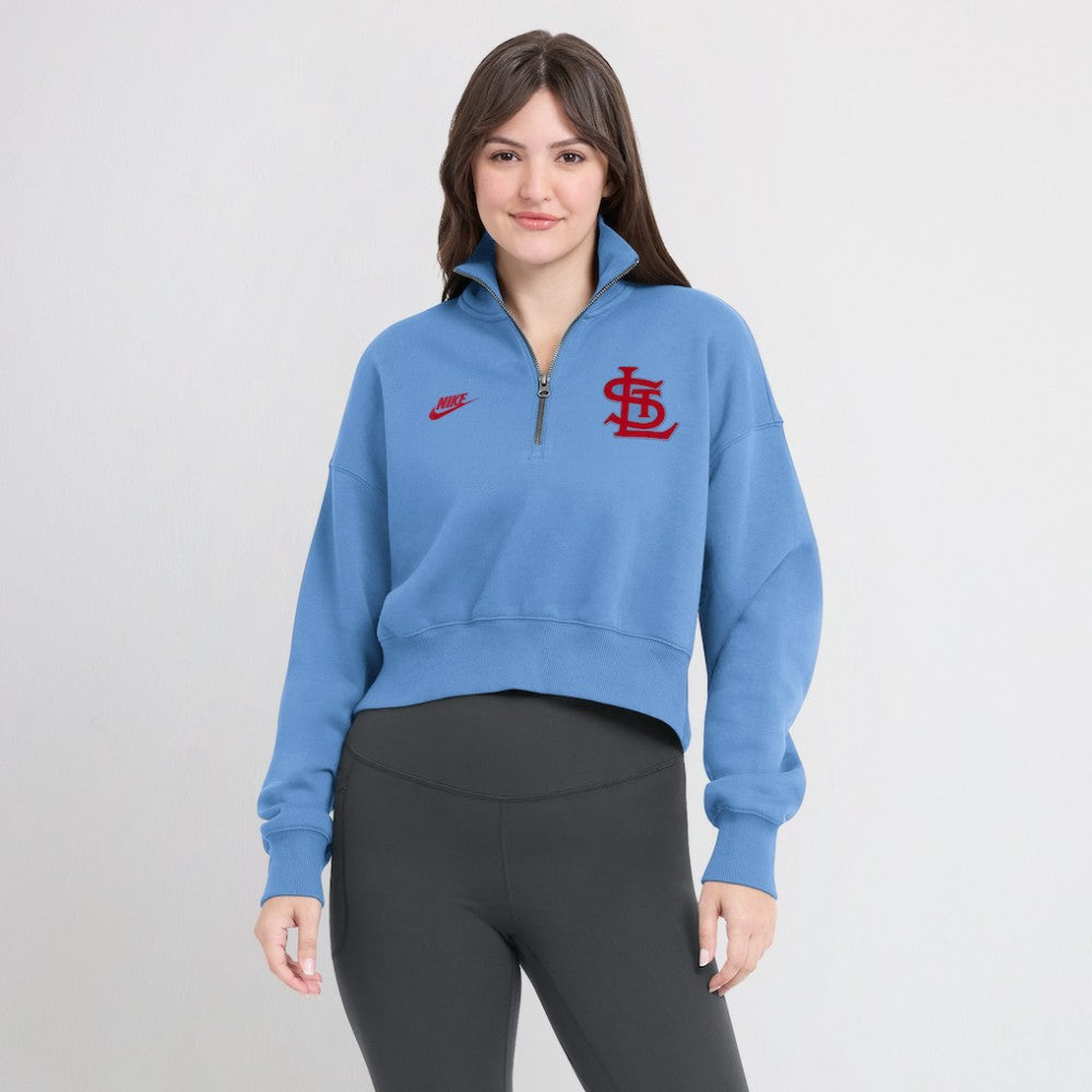 St. Louis Cardinals Nike Women's Cooperstown Collection Phoenix Fleece Half-Zip Sweatshirt - Light Blue - Nike Sale