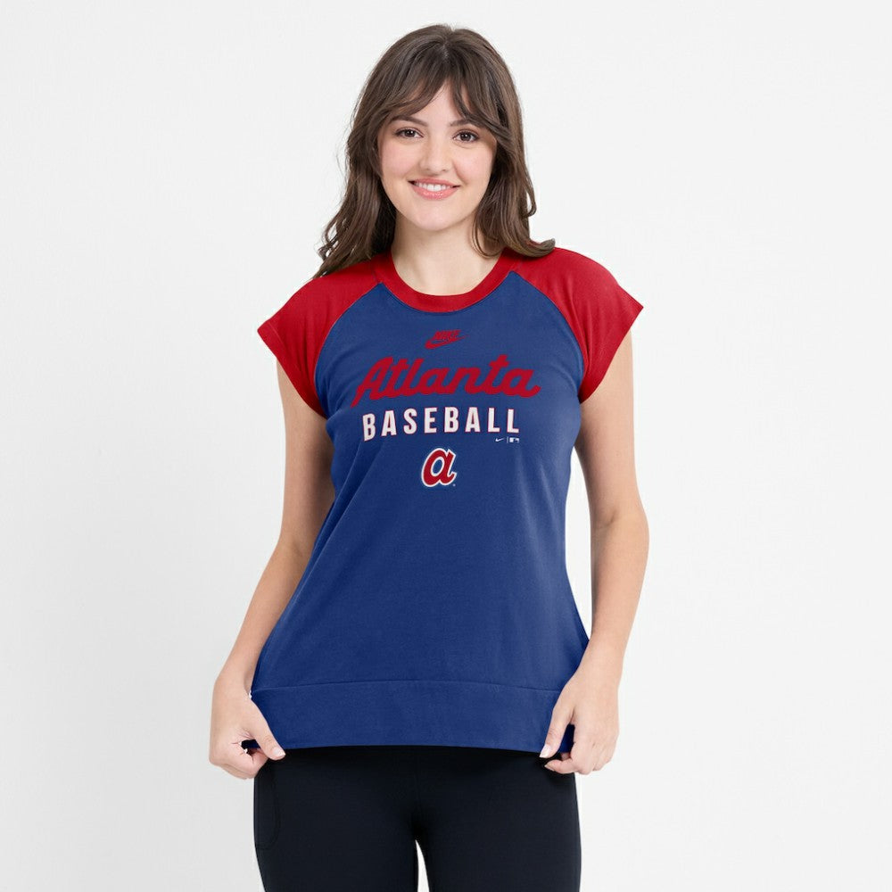 Atlanta Braves Nike Women's Cooperstown Collection Raglan Dri-FIT T-Shirt - Navy/Red - Nike Sale