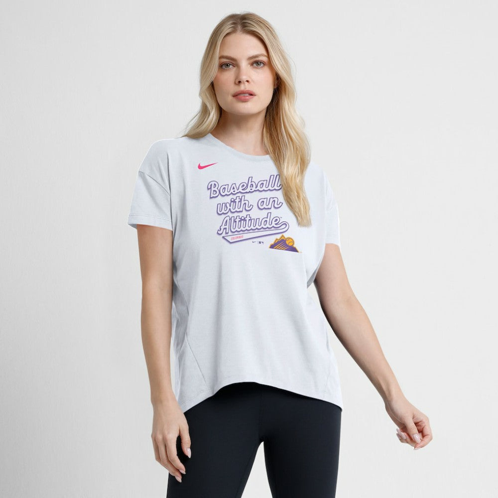 Colorado Rockies Nike Women's 2025 City Connect Flowy Fashion Tri-Blend Dri-FIT T-Shirt - White - Nike Sale