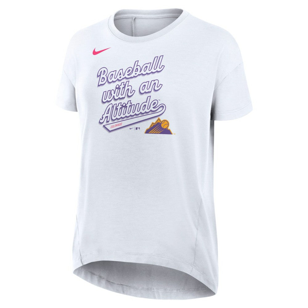 Colorado Rockies Nike Women's 2025 City Connect Flowy Fashion Tri-Blend Dri-FIT T-Shirt - White - Nike Sale