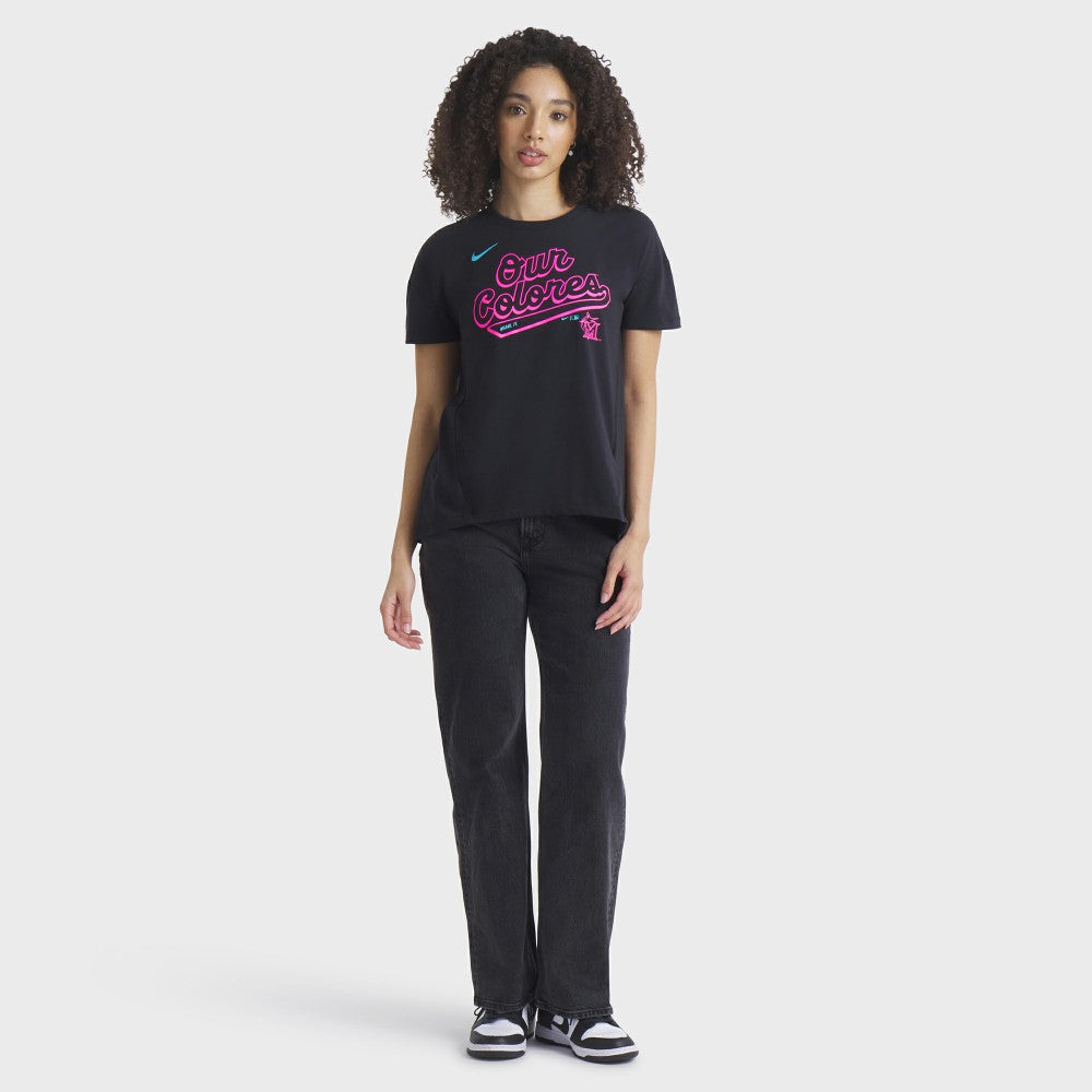 Miami Marlins Nike Women's 2025 City Connect Flowy Fashion Tri-Blend Dri-FIT T-Shirt - Black - Nike on Sale