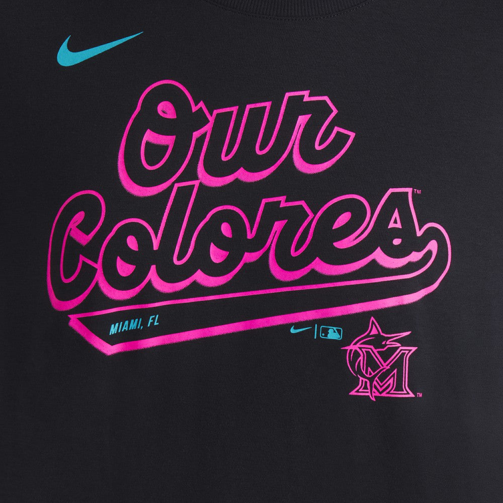 Miami Marlins Nike Women's 2025 City Connect Flowy Fashion Tri-Blend Dri-FIT T-Shirt - Black - Nike on Sale