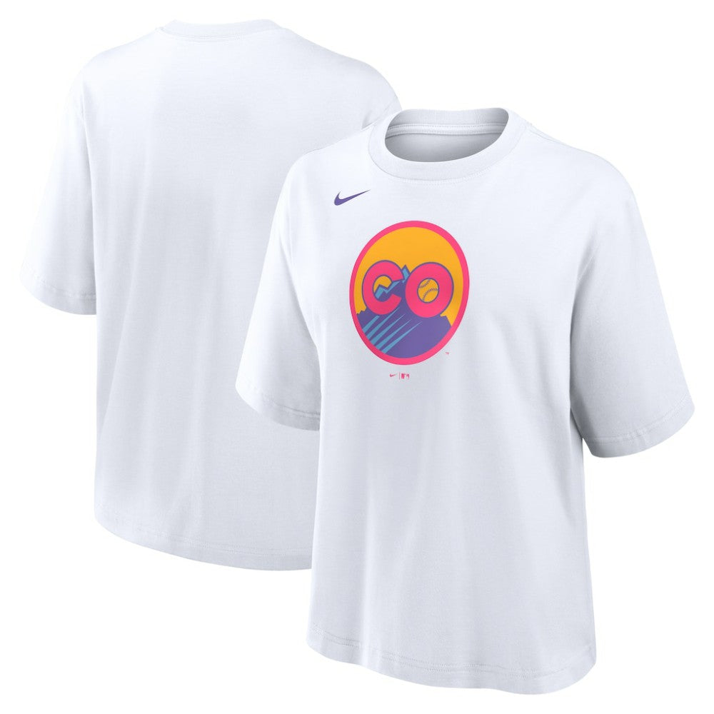 Colorado Rockies Nike Women's 2025 City Connect Logo Boxy T-Shirt - White - Nike Lifestyle
