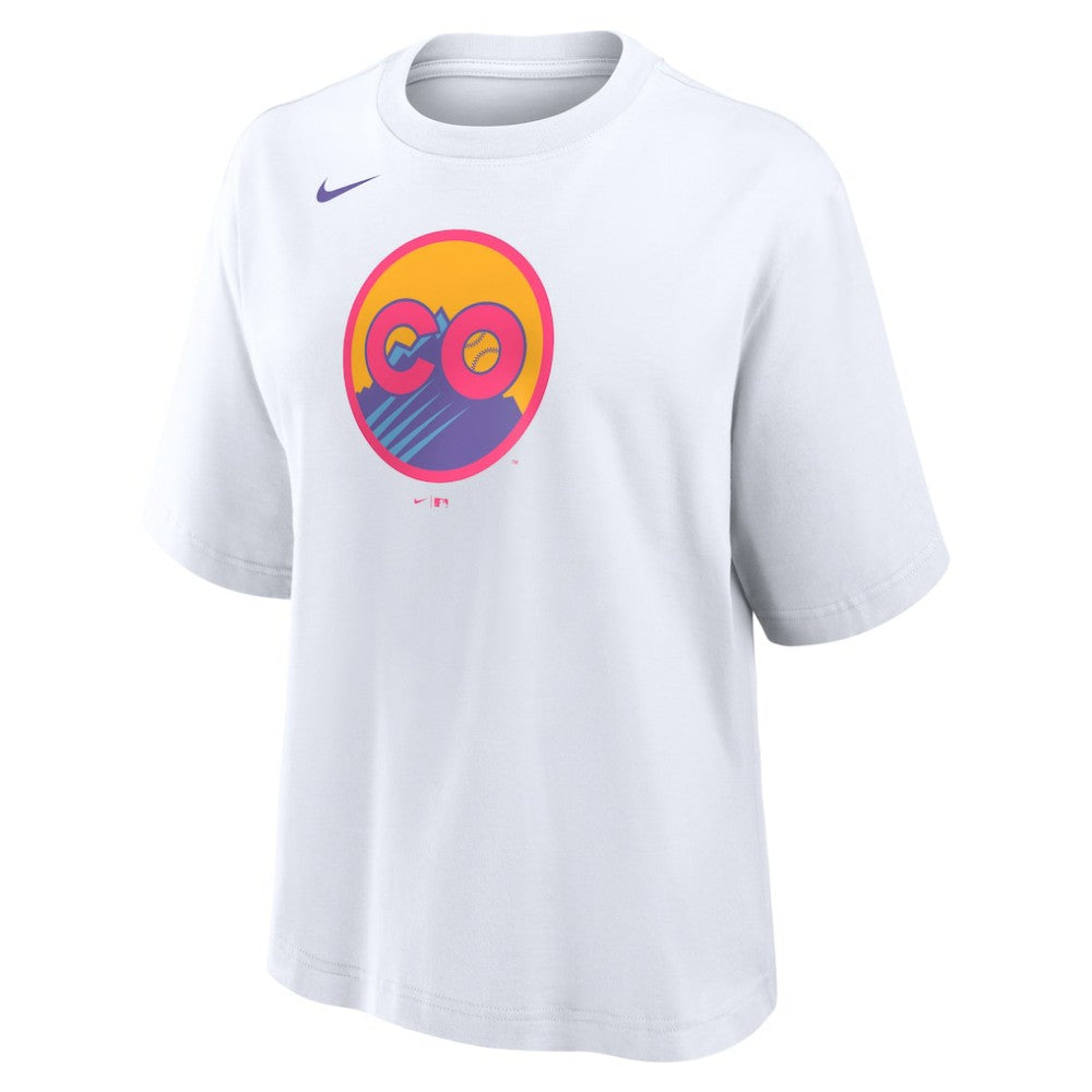 Colorado Rockies Nike Women's 2025 City Connect Logo Boxy T-Shirt - White - Nike Lifestyle