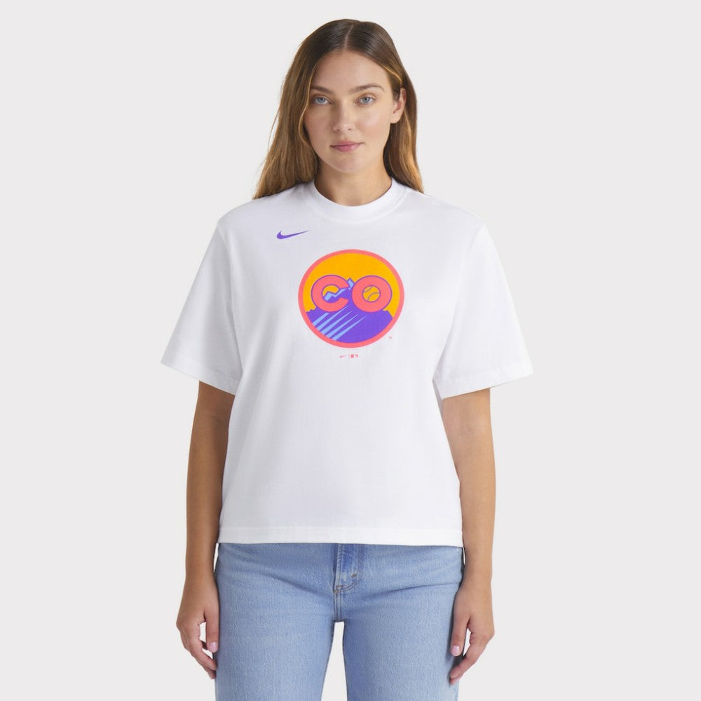 Colorado Rockies Nike Women's 2025 City Connect Logo Boxy T-Shirt - White - Nike Lifestyle