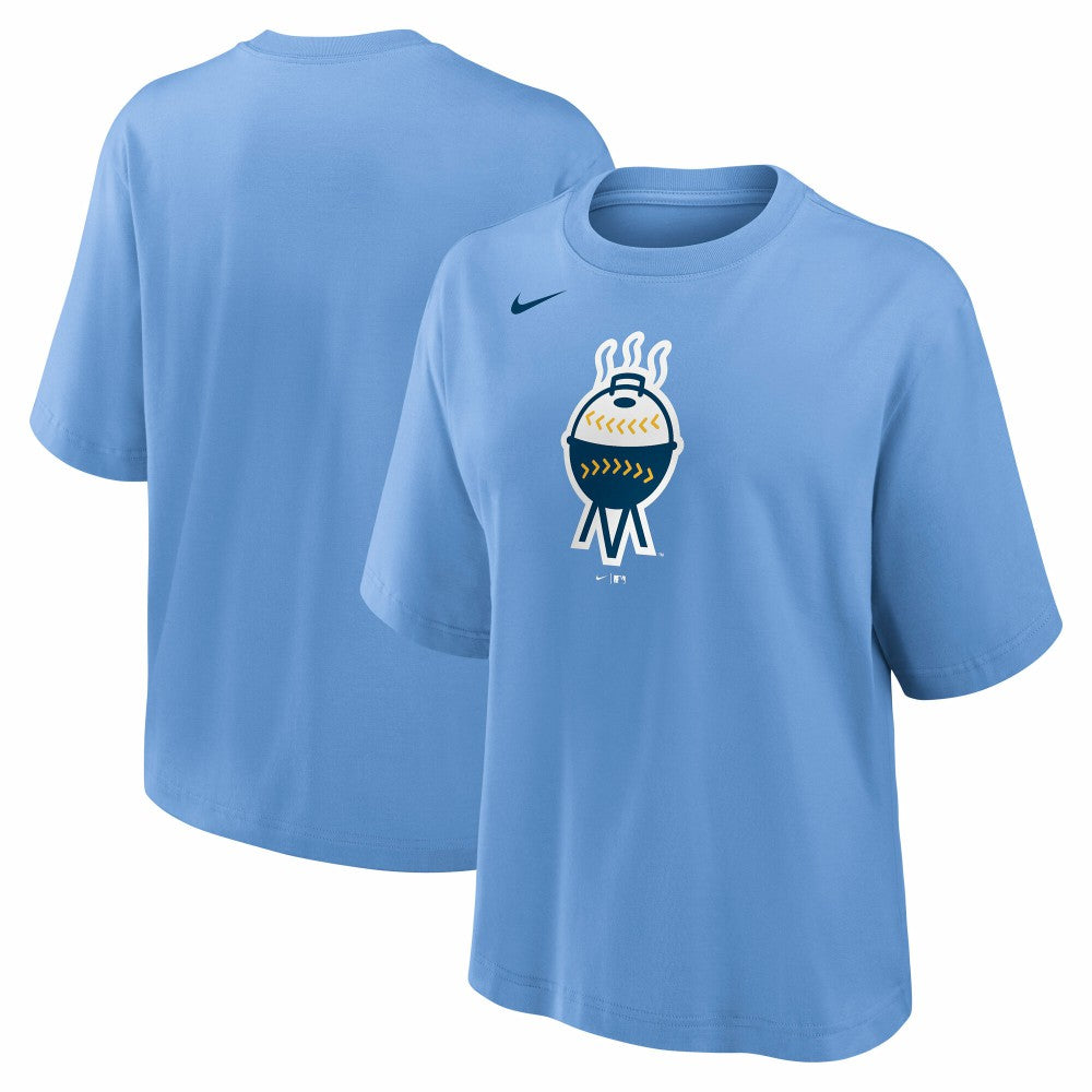 Milwaukee Brewers Nike Women's City Connect Logo Boxy T-Shirt - Light Blue - Nike Online