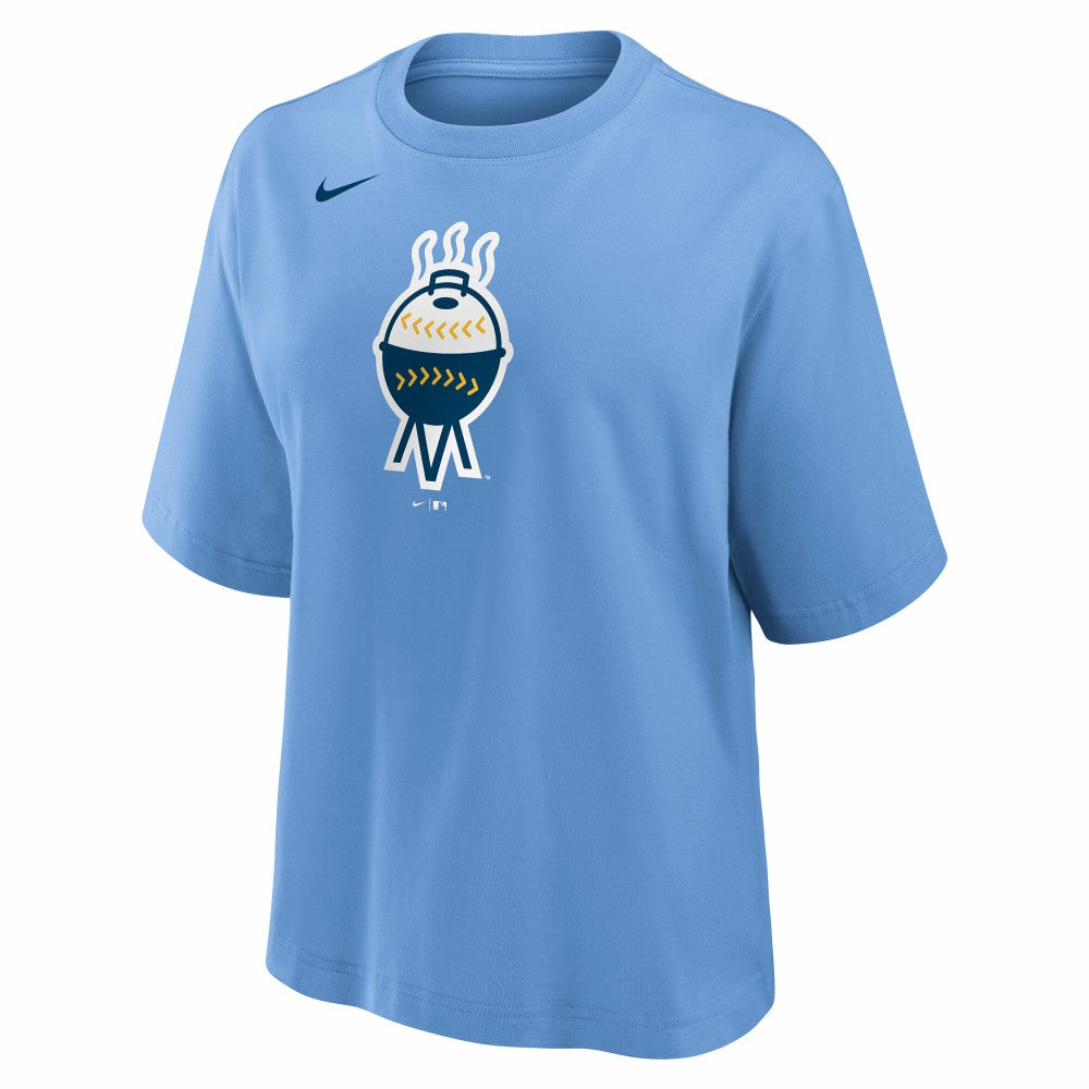 Milwaukee Brewers Nike Women's City Connect Logo Boxy T-Shirt - Light Blue - Nike Online