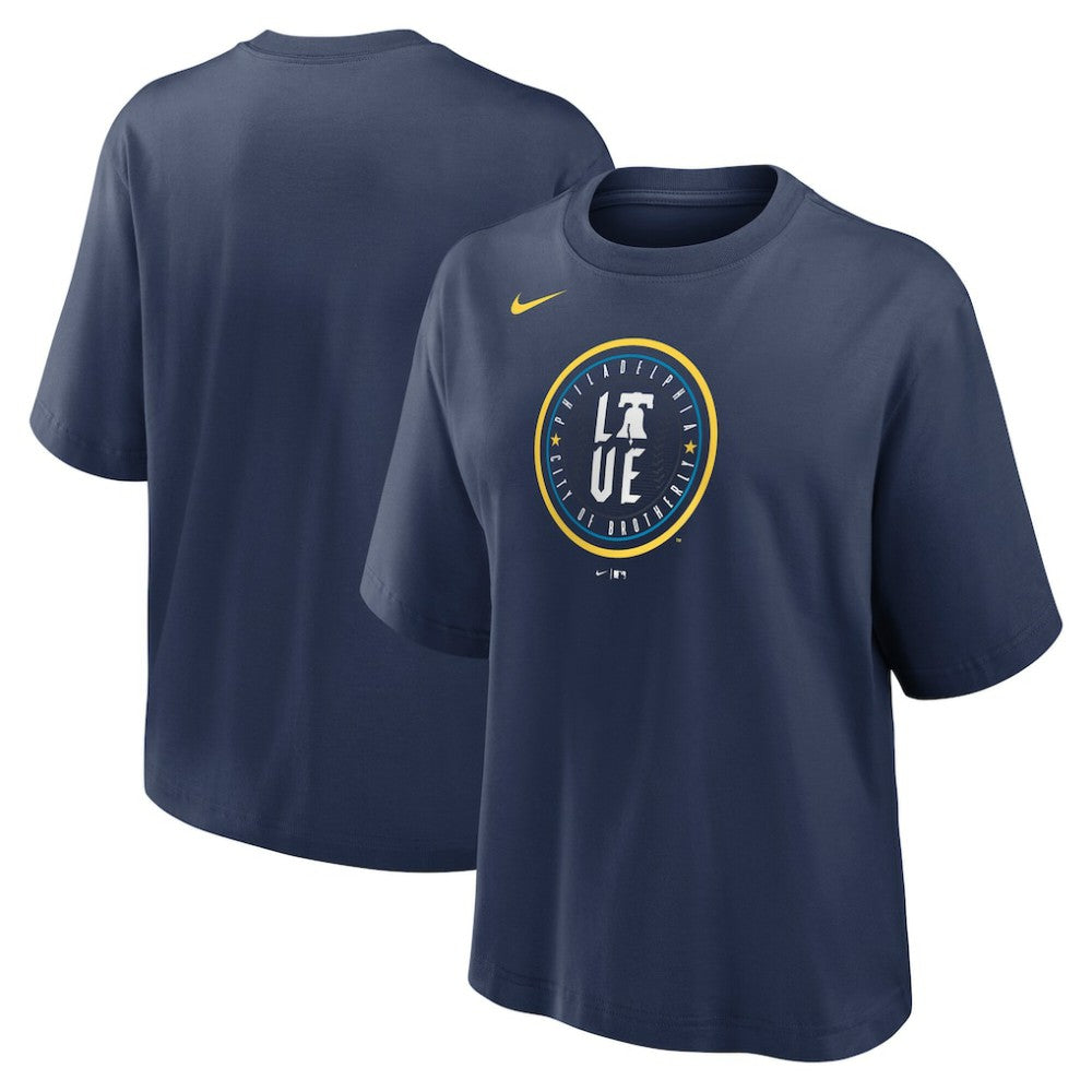 Philadelphia Phillies Nike Women's City Connect Logo Boxy T-Shirt - Navy - Nike on Sale