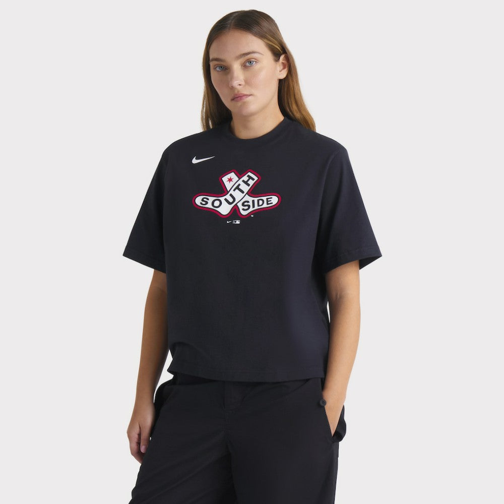 Chicago White Sox Nike Women's 2025 City Connect Logo Boxy T-Shirt - Black - Nike on Sale