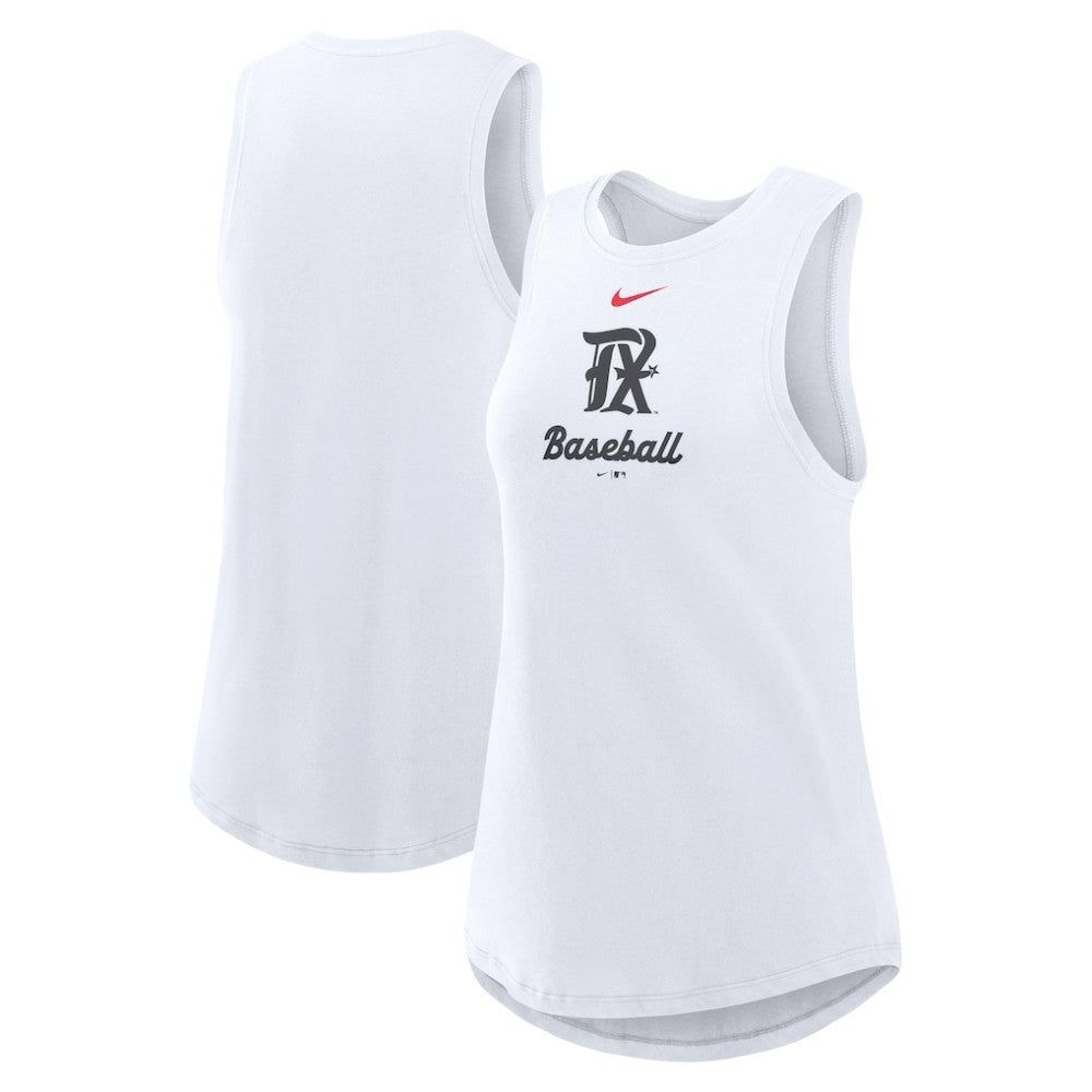 Texas Rangers Nike Women's City Connect Tricode High Neck Dri-FIT Tank Top - White - Nike Lifestyle