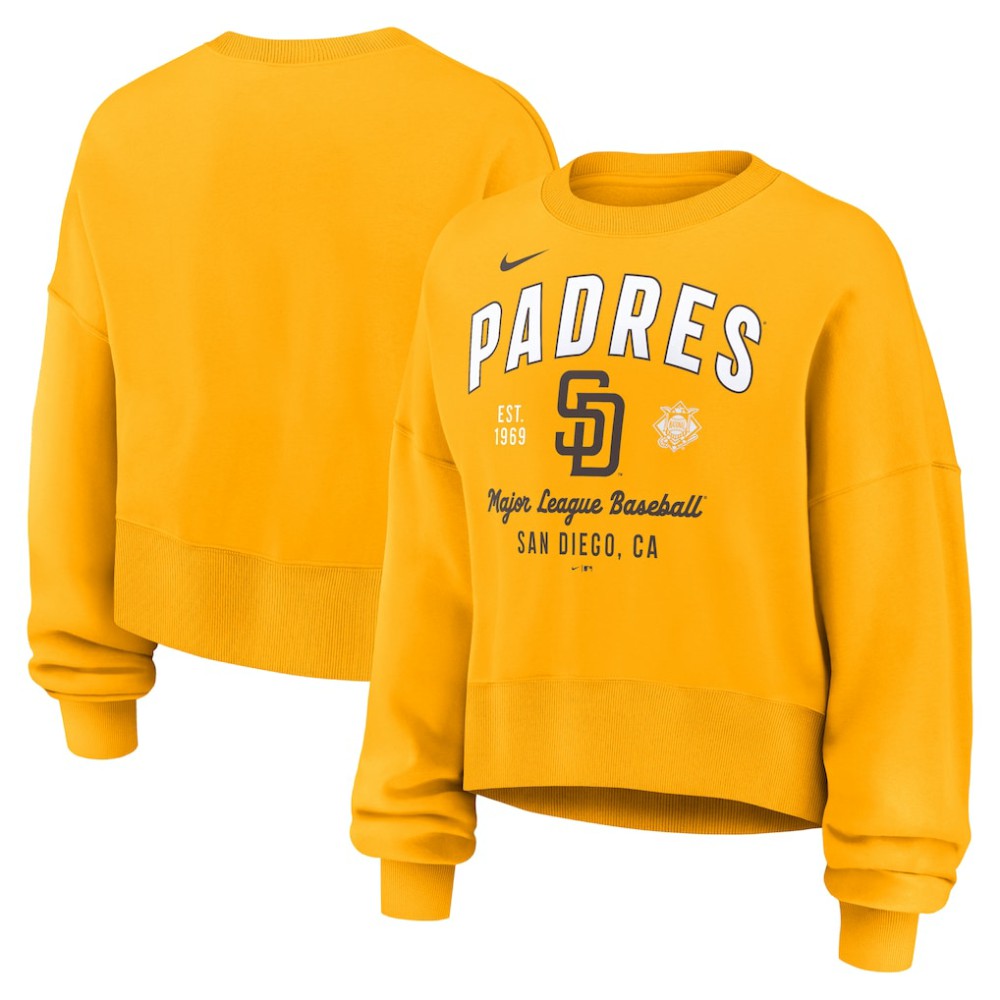 San Diego Padres Nike Women's Oversized High Hip Pullover Sweatshirt - Gold - Nike Sale
