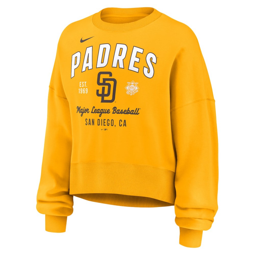 San Diego Padres Nike Women's Oversized High Hip Pullover Sweatshirt - Gold - Nike Sale