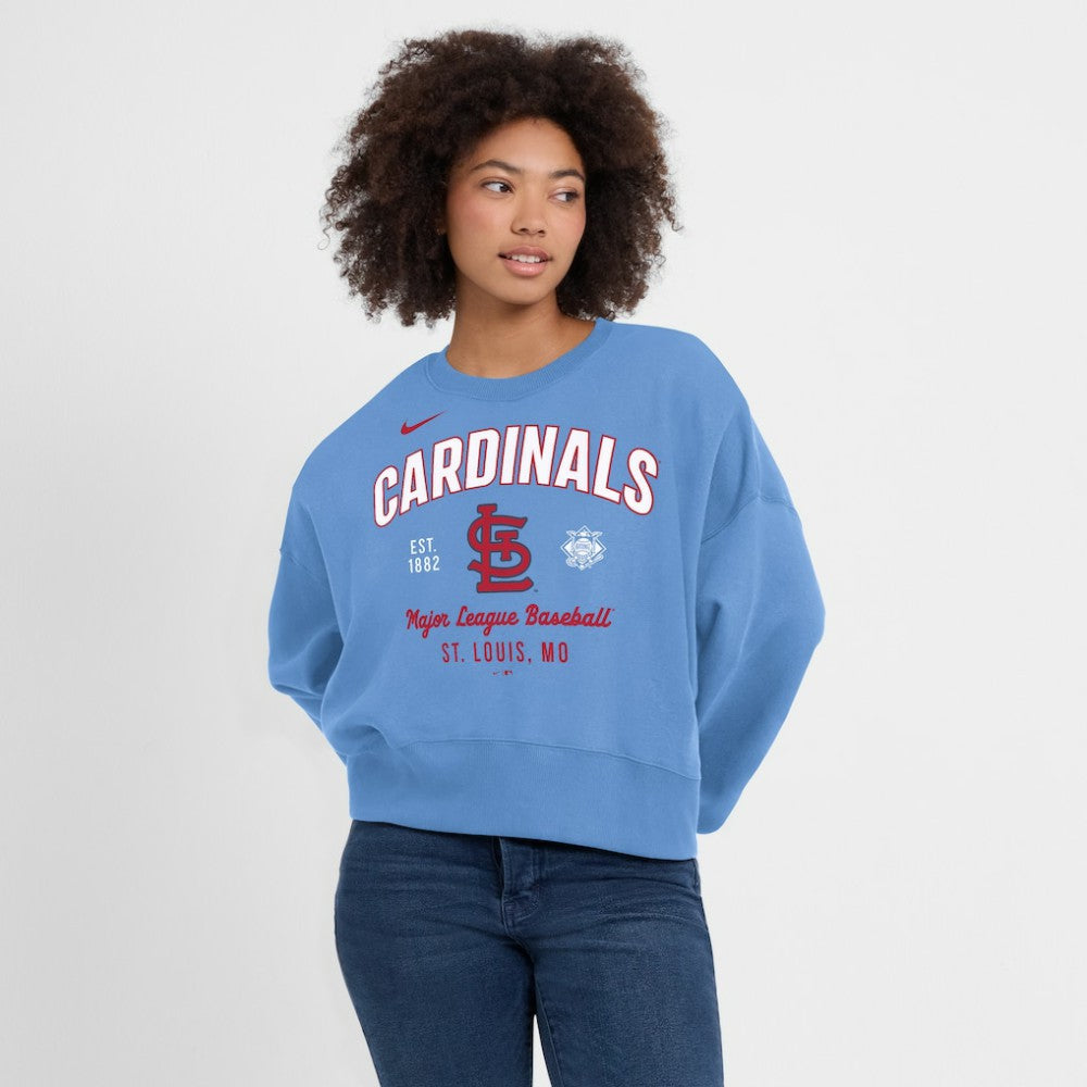 St. Louis Cardinals Nike Women's Oversized High Hip Pullover Sweatshirt - Light Blue - Nike on Sale