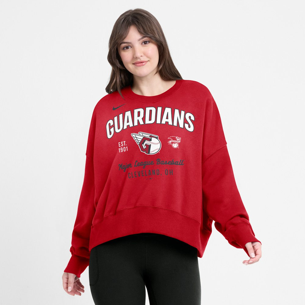 Cleveland Guardians Nike Women's Oversized High Hip Pullover Sweatshirt - Red - Nike on Sale