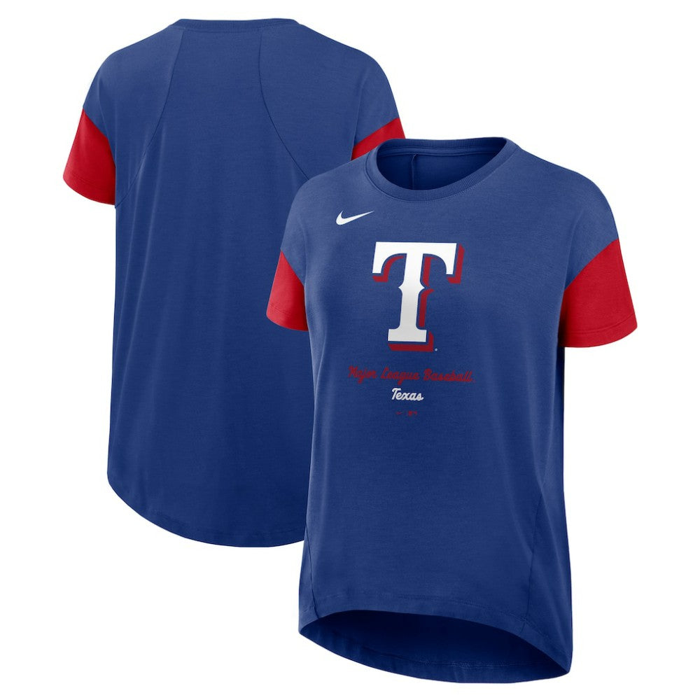 Texas Rangers Nike Women's Flowy Fashion Tri-Blend Dri-FIT T-Shirt - Royal - Nike Lifestyle