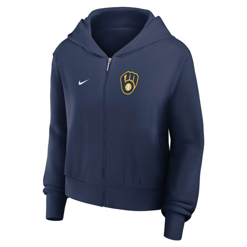 Milwaukee Brewers Nike Women's Cropped Chill Full-Zip Hoodie - Navy - Nike on Sale
