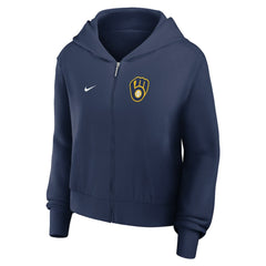 Milwaukee Brewers Nike Women's Cropped Chill Full-Zip Hoodie - Navy - Nike on Sale
