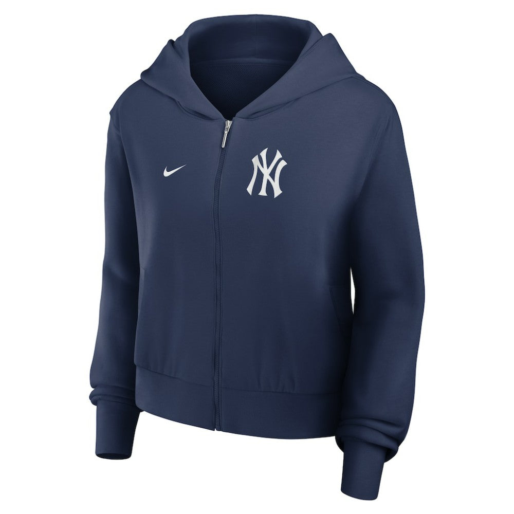 New York Yankees Nike Women's Cropped Chill Full-Zip Hoodie - Navy - Nike Lifestyle