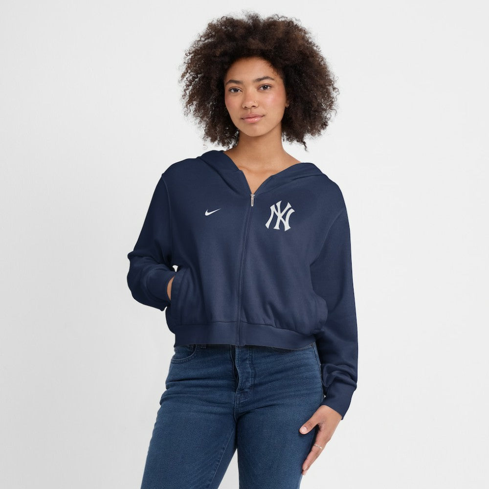 New York Yankees Nike Women's Cropped Chill Full-Zip Hoodie - Navy - Nike Lifestyle
