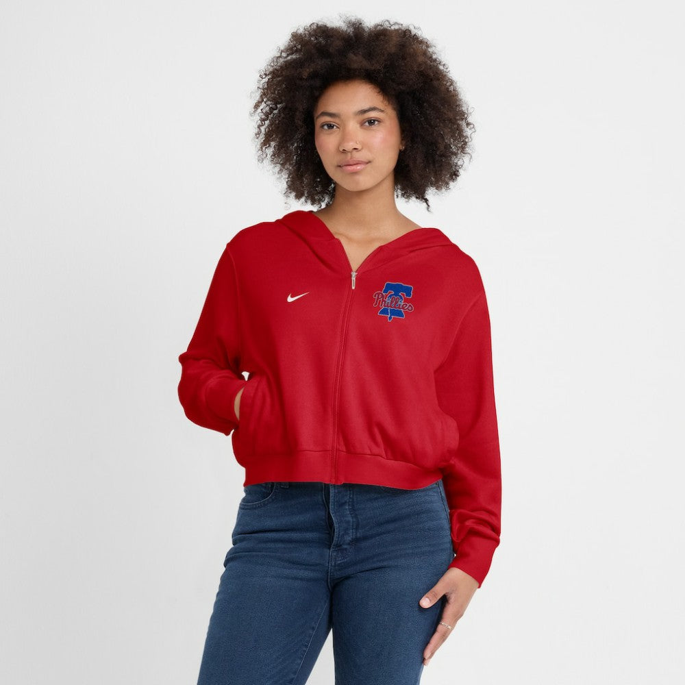 Philadelphia Phillies Nike Women's Cropped Chill Full-Zip Hoodie - Red - Nike Discount