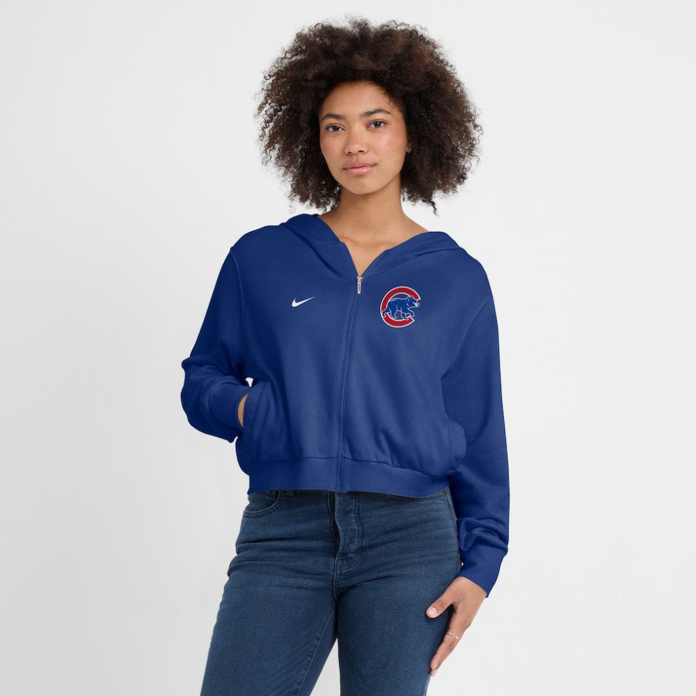 Chicago Cubs Nike Women's Cropped Chill Full-Zip Hoodie - Royal - Nike Lifestyle