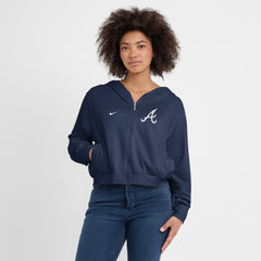 Atlanta Braves Nike Women's Cropped Chill Full-Zip Hoodie - Navy - Nike Online